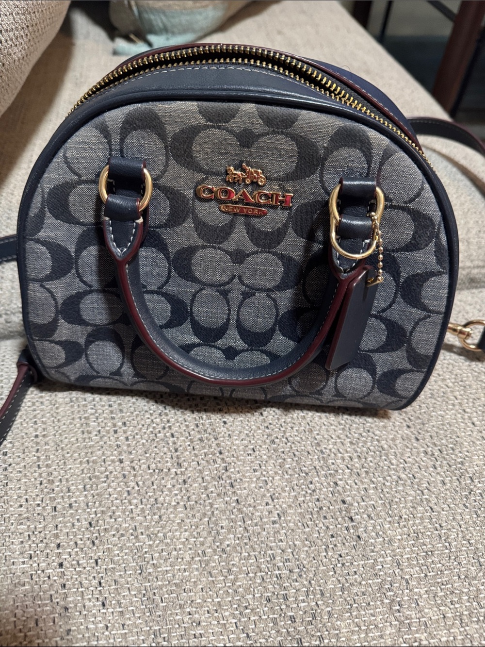 Coach Two-Tone Signature Crossbody — Blue and gray